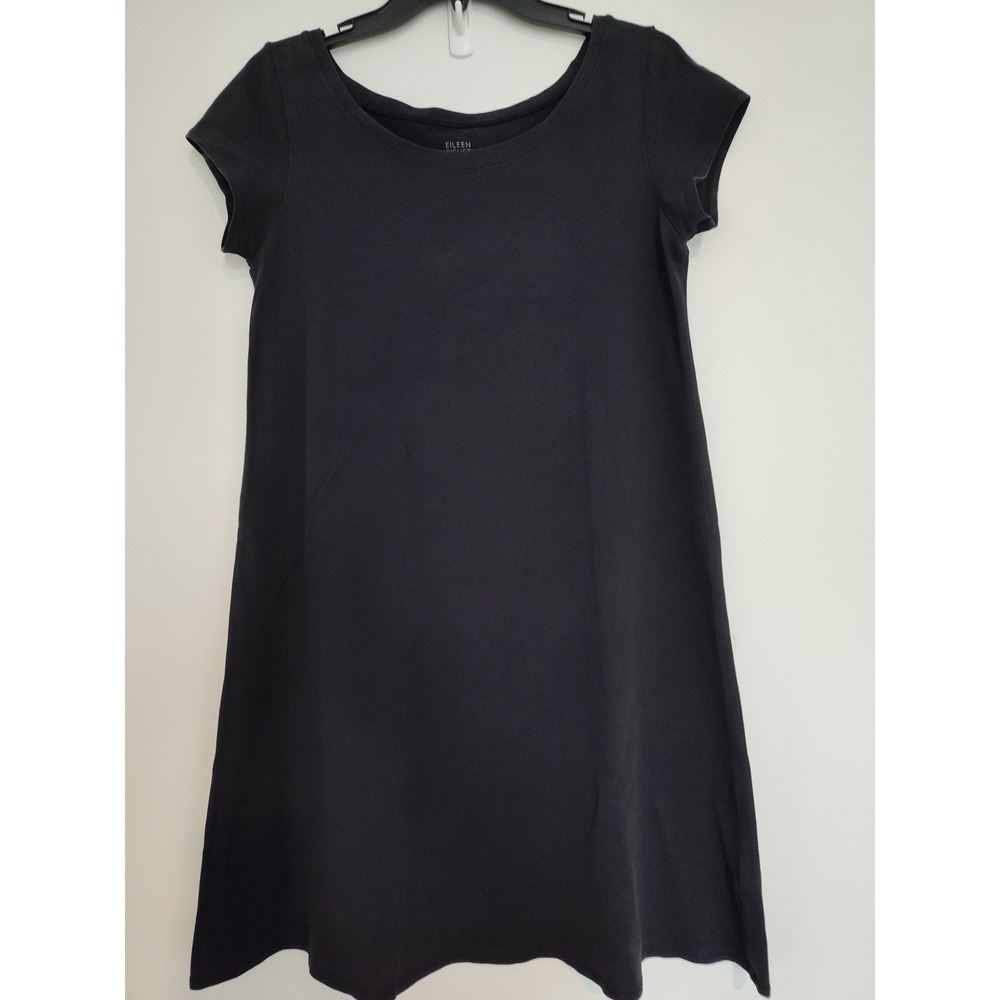 Eileen Fisher Black Organic Cotton Stretch Short Sleeve A-Line T-Shirt Dress S